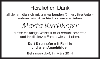 Traueranzeige von Marta Kirchhofer von Pegnitz-Zeitung